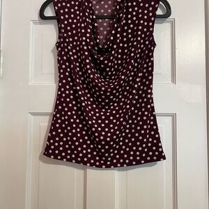 #125 ANN TAYLOR BURGUNDY POLKA DOT COWL NECK BLOUSE PETITE EXTRA SMALL